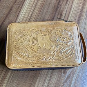 Vintage Tooled Leather Toiletries/Cosmetic Bag